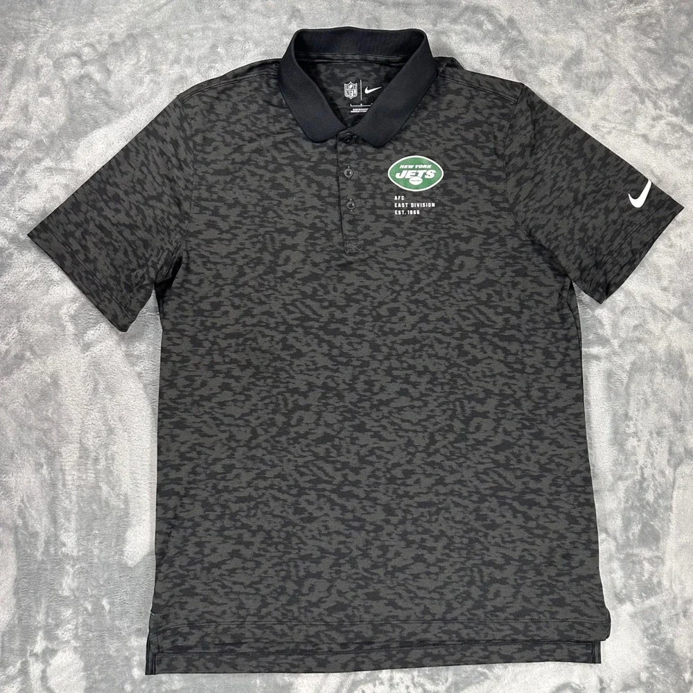 Nike New York Jets Mens Large Polo Shirt Black Gray Camo NKGJ-055Y NFL